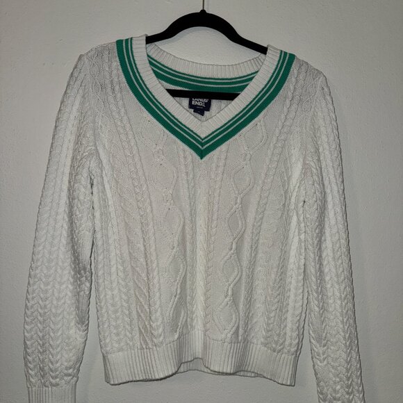 Land's End Drifter Cotton V Neck Cable Sweater - Picture 2 of 4